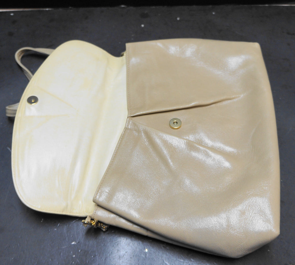 Beige Italian Leather Envelope Purse Shoulder Bag Clutch