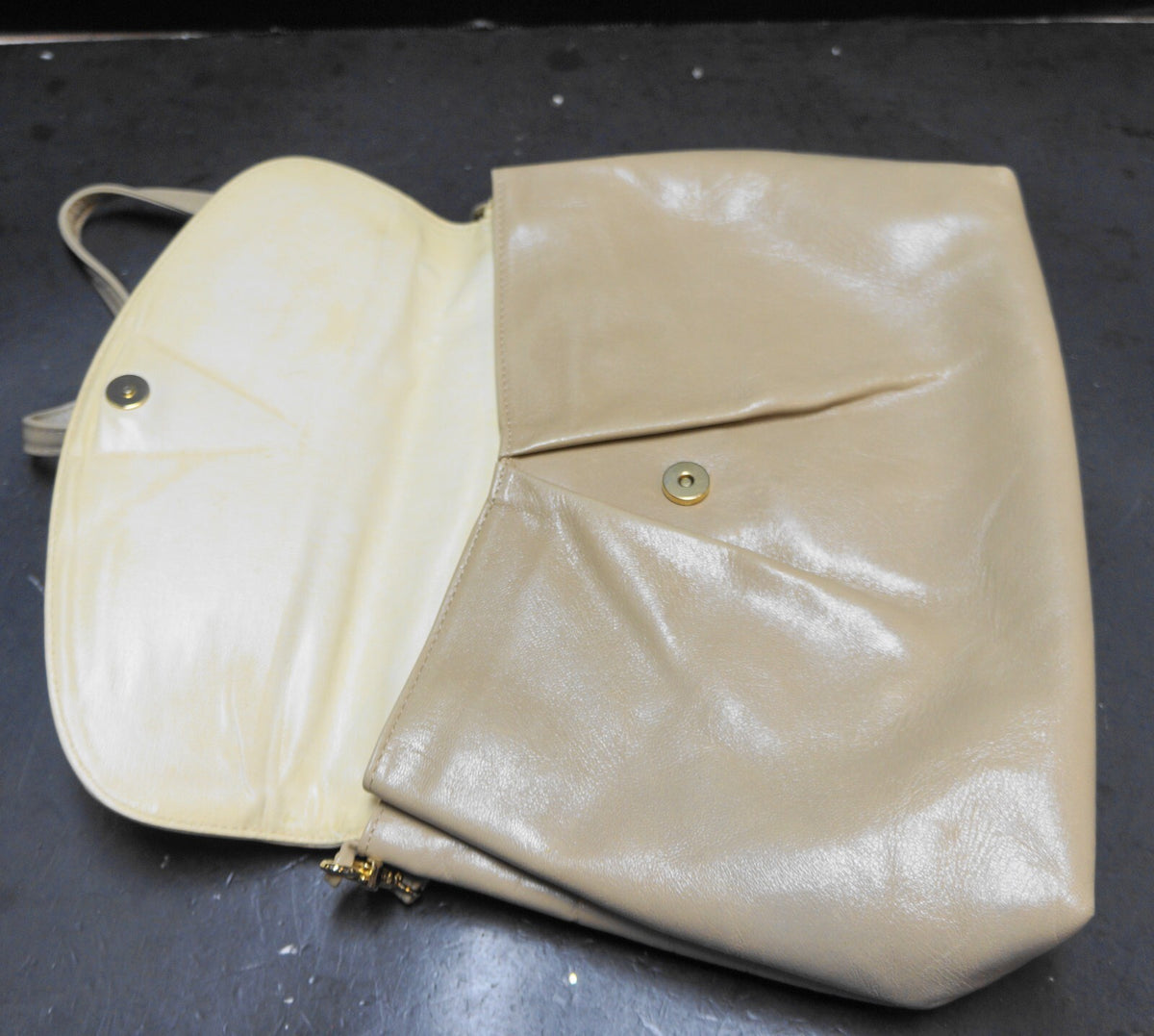 Beige Italian Leather Envelope Purse Shoulder Bag Clutch