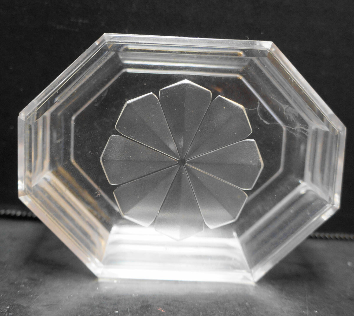 Clear Lucite Acrylic Trinket Box Octagon Flower Lid