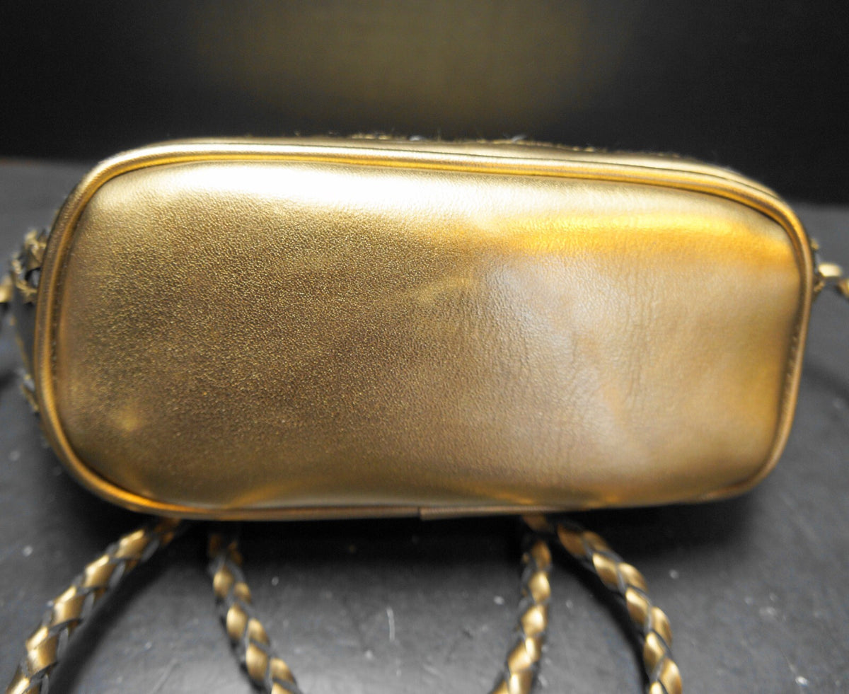 1980s Metallic Faux Leather Woven Purse Gold Silver Bronze