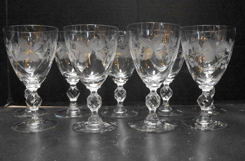 Morgantown Cut Leaves & Berries Water Goblets Set of 9
