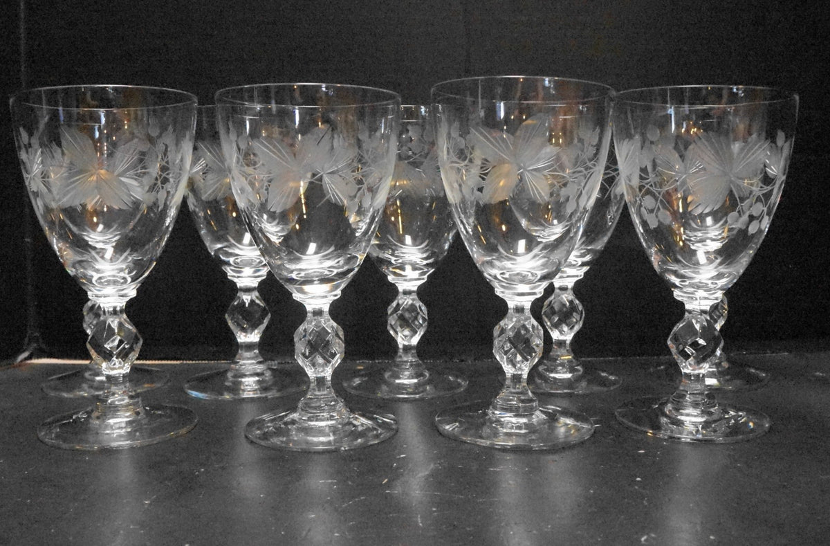 Morgantown Cut Leaves & Berries Water Goblets Set of 9