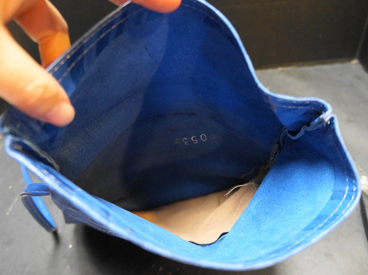 Blue Embossed Leather Pouch Purse Shoulder Bag