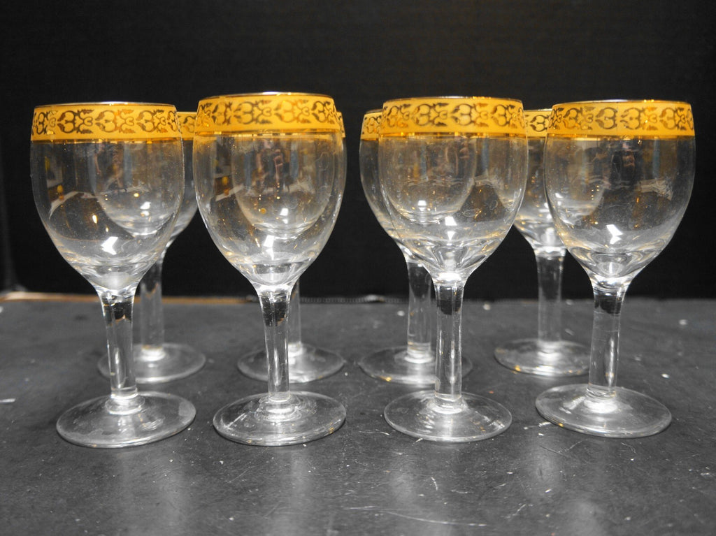 Gold Band Decorated Crystal Wine Glasses Set of 8
