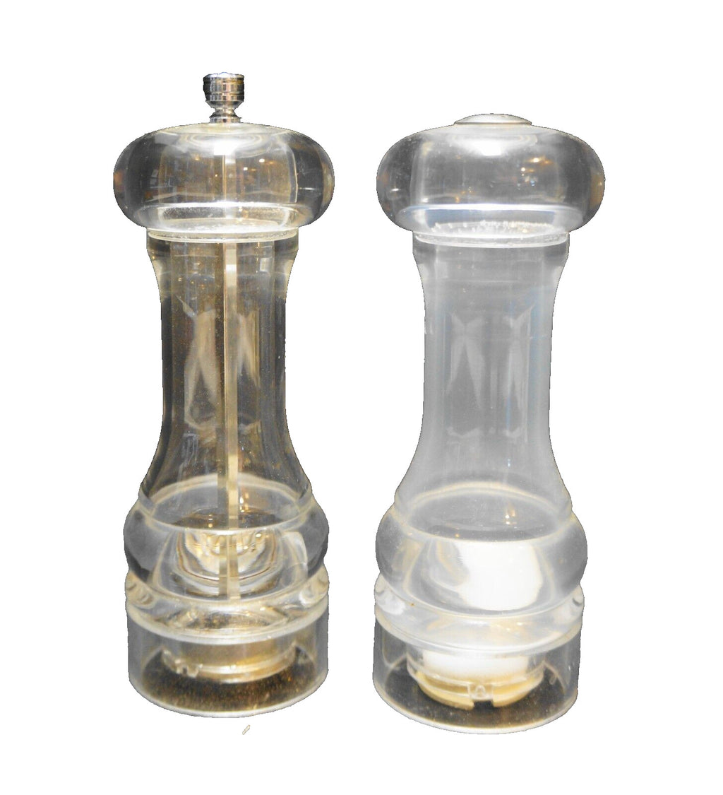 Olde Thompson Clear Lucite Acrylic Salt Shaker Pepper Grinder Pair