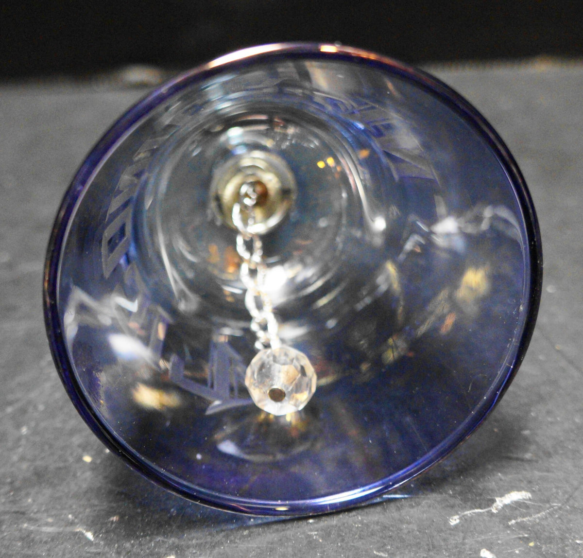 Ligonier, IN Iridescent Blue Purple Cut Glass Souvenir Bell