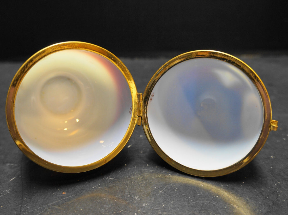 Hand Painted Opal Milk Glass Egg Rust Fade Transfer Portraits Gold Trim Box