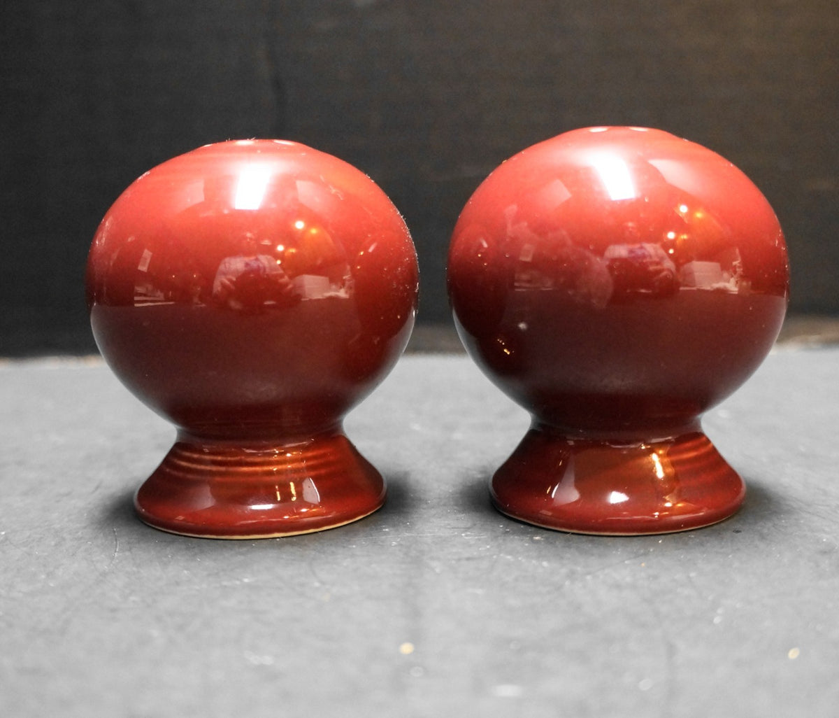 Homer Laughlin Fiesta Cinnabar Burgundy Maroon Ball Salt Pepper Shakers