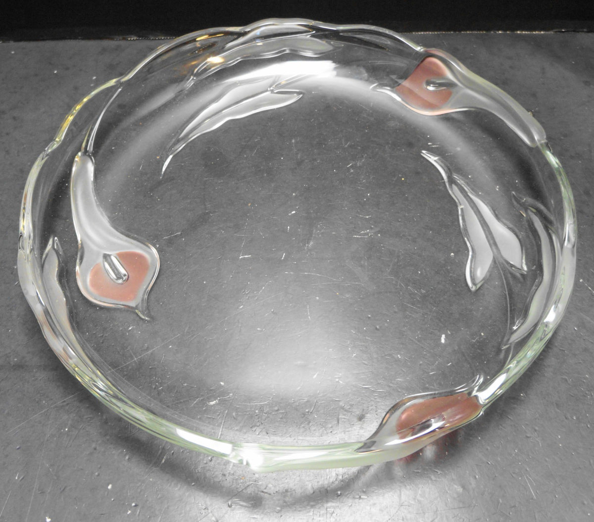 Mikasa Crystal Mayfair Frosted Pink Calla Lily 12 IN Platter Tray