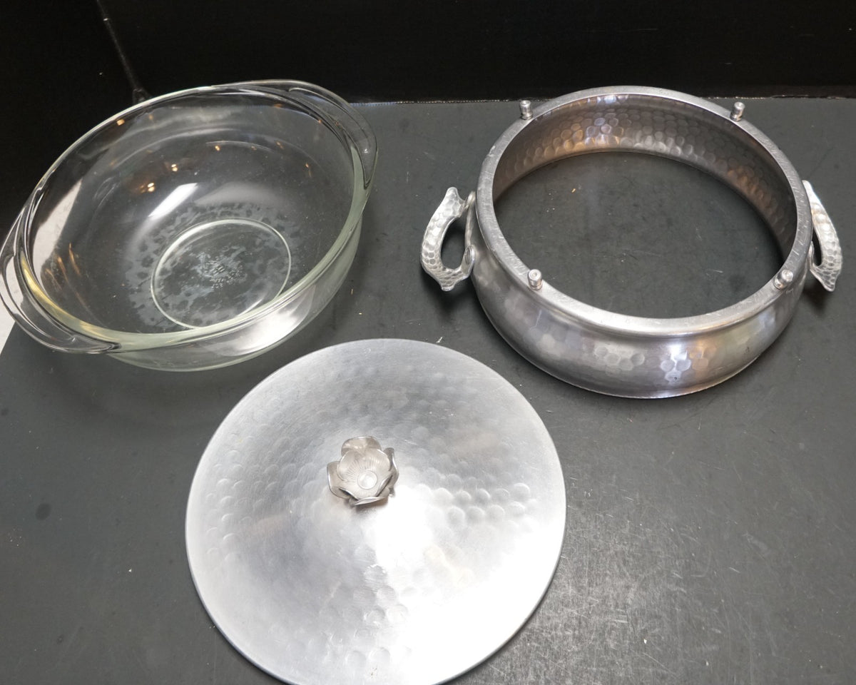 Hammered Aluminum Pyrex Liner Casserole Dish Midcentury