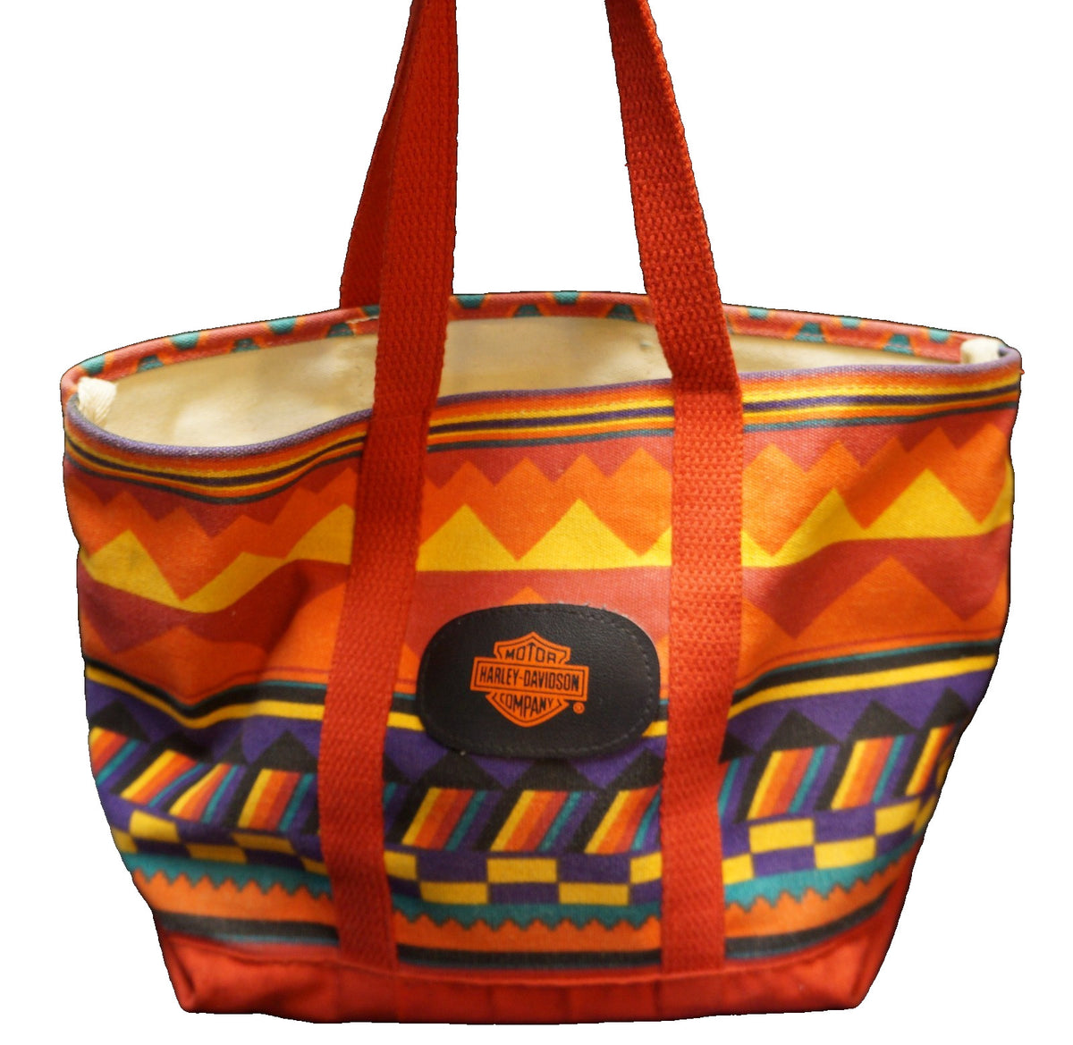 Fabriko Rainbow Southwestern Canvas Tote Bag Harley Davidson Patch