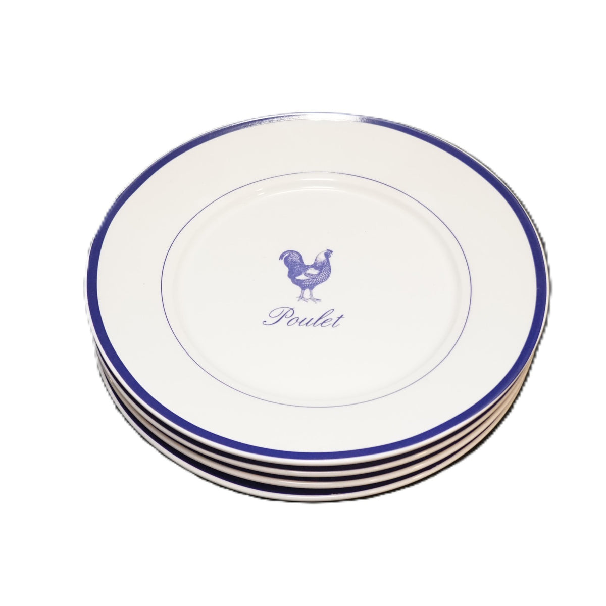The Cellar Poulet Chicken Rooster Pattern Blue Trim Whiteware Salad Plates Set 4