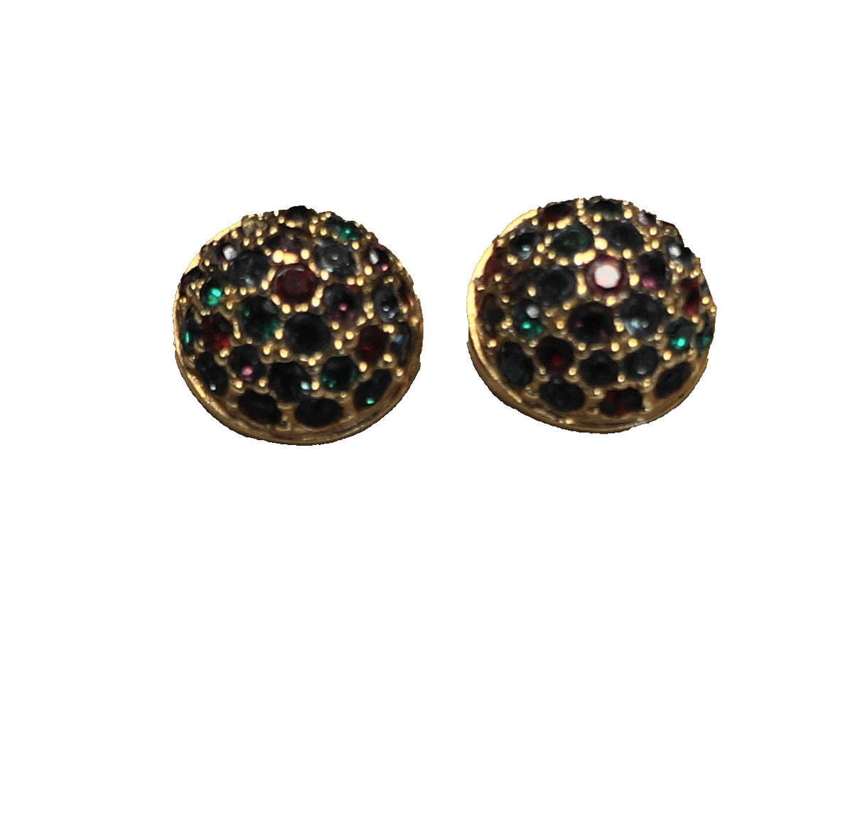Swarovski Red Green Violet Crystal Dome Gold Plated Earrings