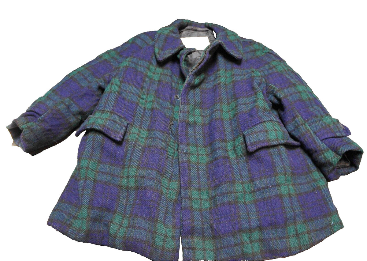 Gimbel's Vintage Blue Green Tartan Plaid Wool Coat Little Girl 18M 2T