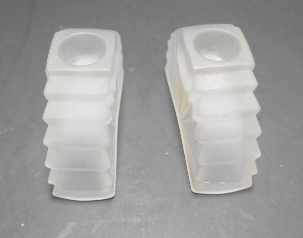 Frosted Satin Glass Art Deco Fan Shaped Candle Holders Pair 1920s