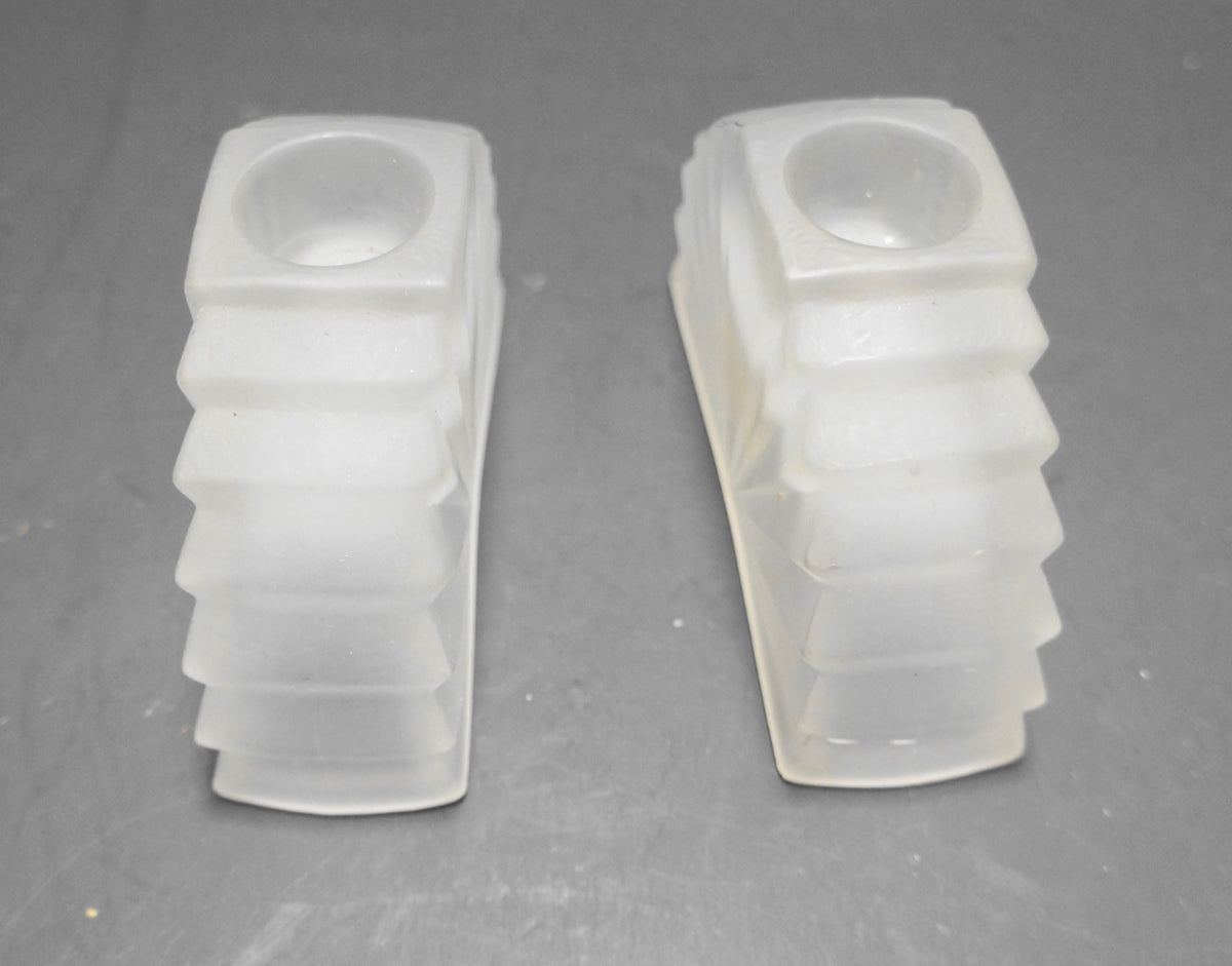 Frosted Satin Glass Art Deco Fan Shaped Candle Holders Pair 1920s