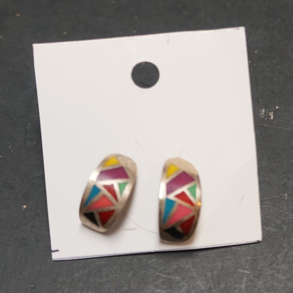 Southwestern Multicolor Inlay Geometric Hoop Earrings