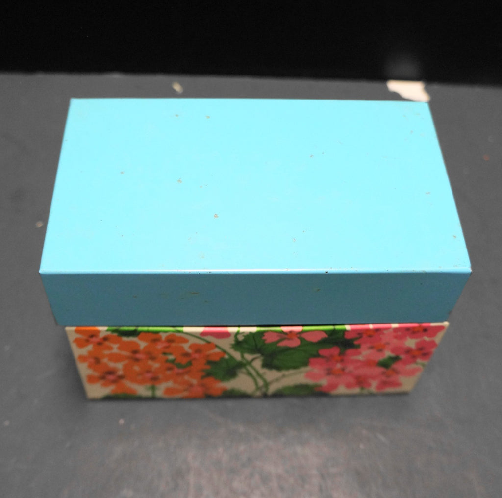 Ohio Art Recipe Box Sky Blue Lid Pink Orange Flowers