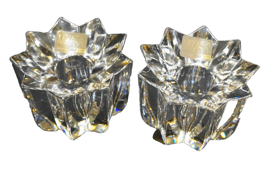 Mikasa Crystal Comet Candle Holders Pair Made in Austria Star Shape