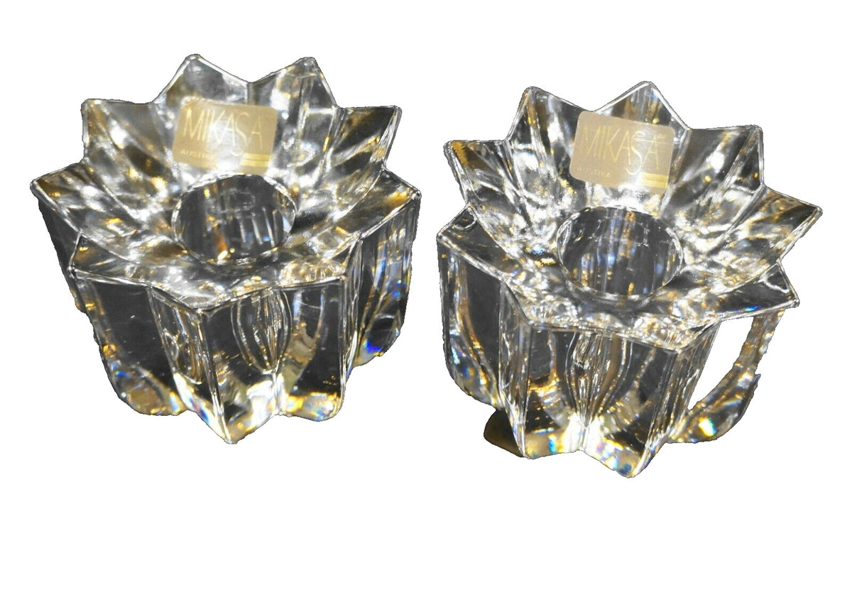 Mikasa Crystal Comet Candle Holders Pair Made in Austria Star Shape