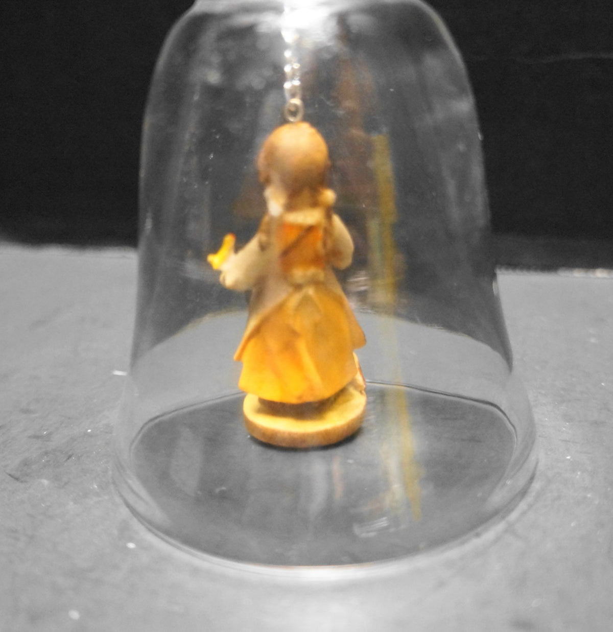 Dolfi Lead Crystal Bell Wood Girl Playing Drums Figurine