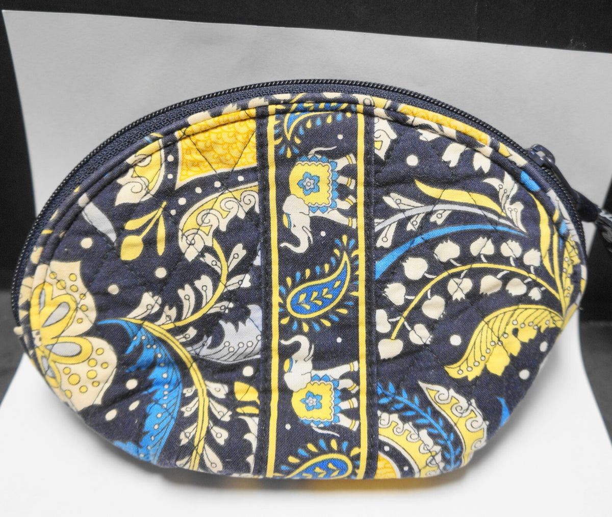 Vera Bradley Ellie Blue Makeup Cosmetic Medium Zipper Pouch With Mirror