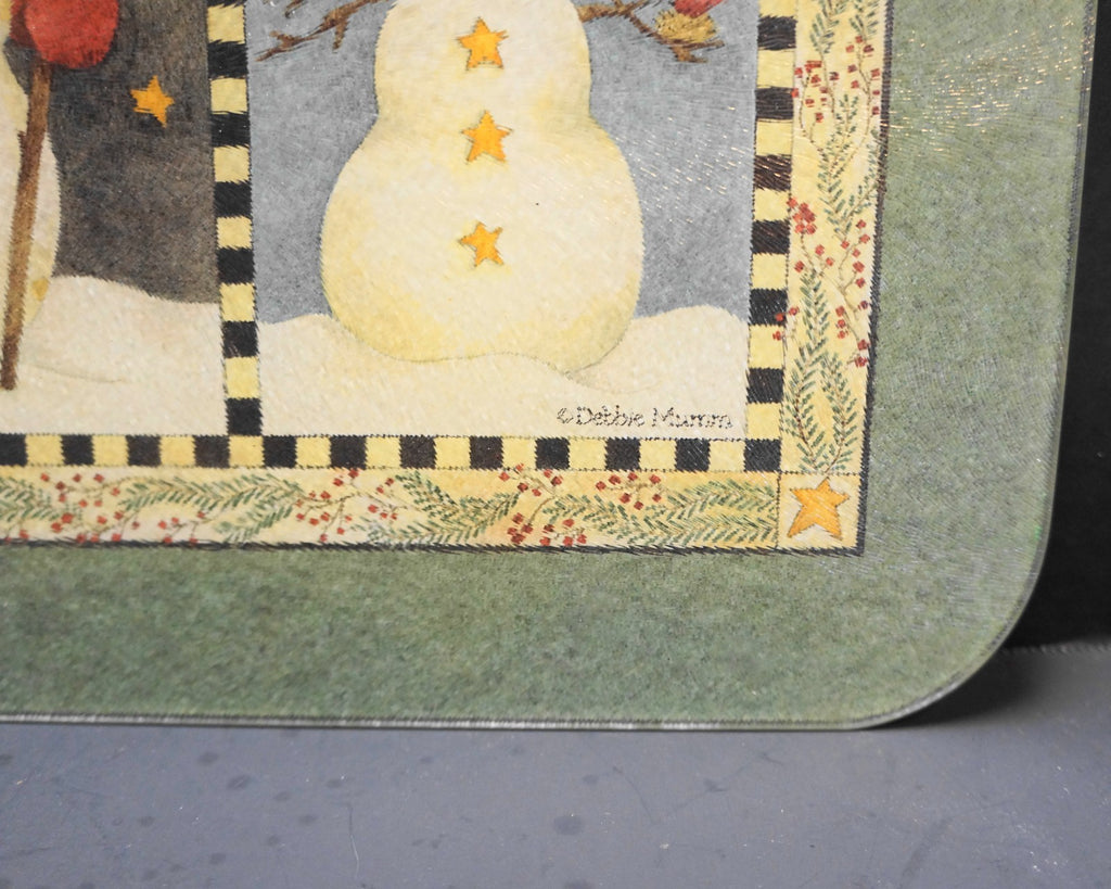 Debbie Mumm Snowman Winter Christmas Tempered Glass Cutting Board Surface Protector