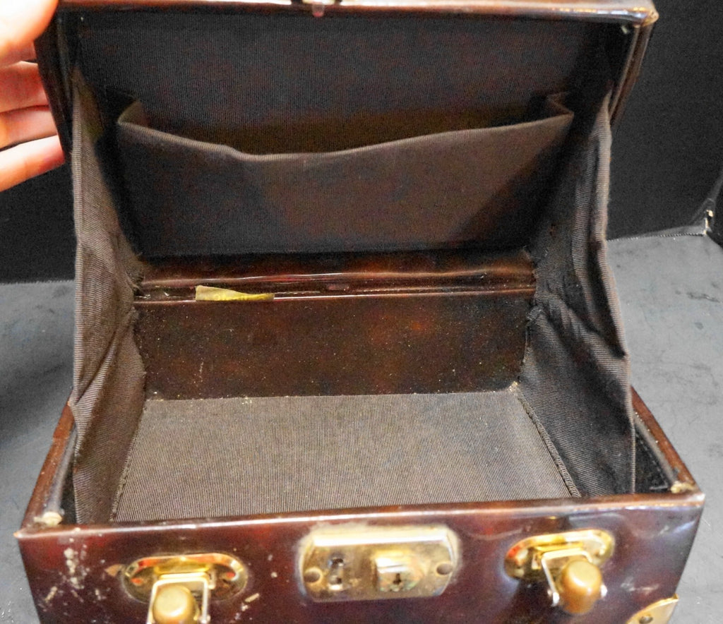 Delicato by Markay Brown Vinyl Patent Box Purse Gold Tone Hardware Attache Case