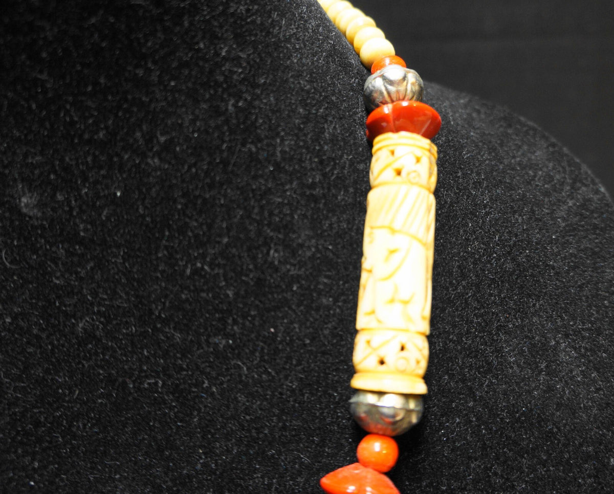 Turkmen Tribal Silver Carved Carnelian Necklace