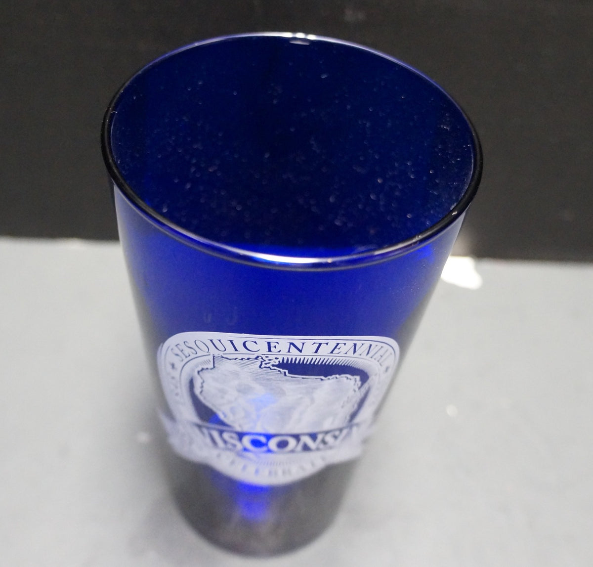 Wisconsin Sesquicentennial 1998 Blue Glass Tumbler Souvenir