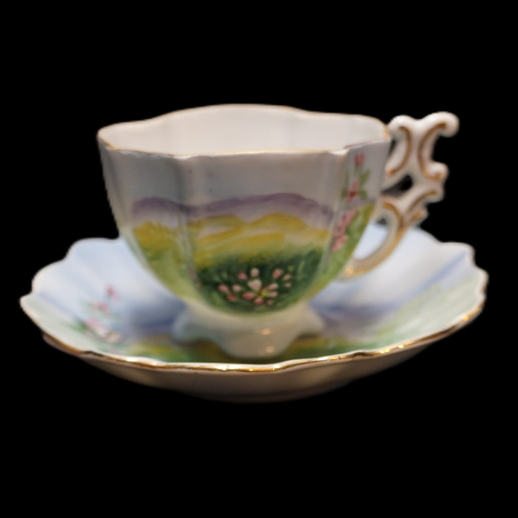 Chimney Top Great Smoky Mountains Hand Painted Cup Saucer Occupied Japan