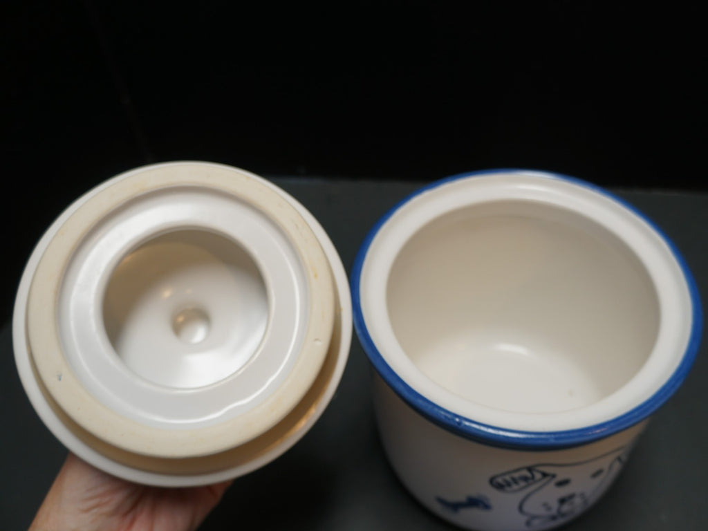 Lillian Vernon Blue White Hand Painted Dog Treat Jar Stoneware