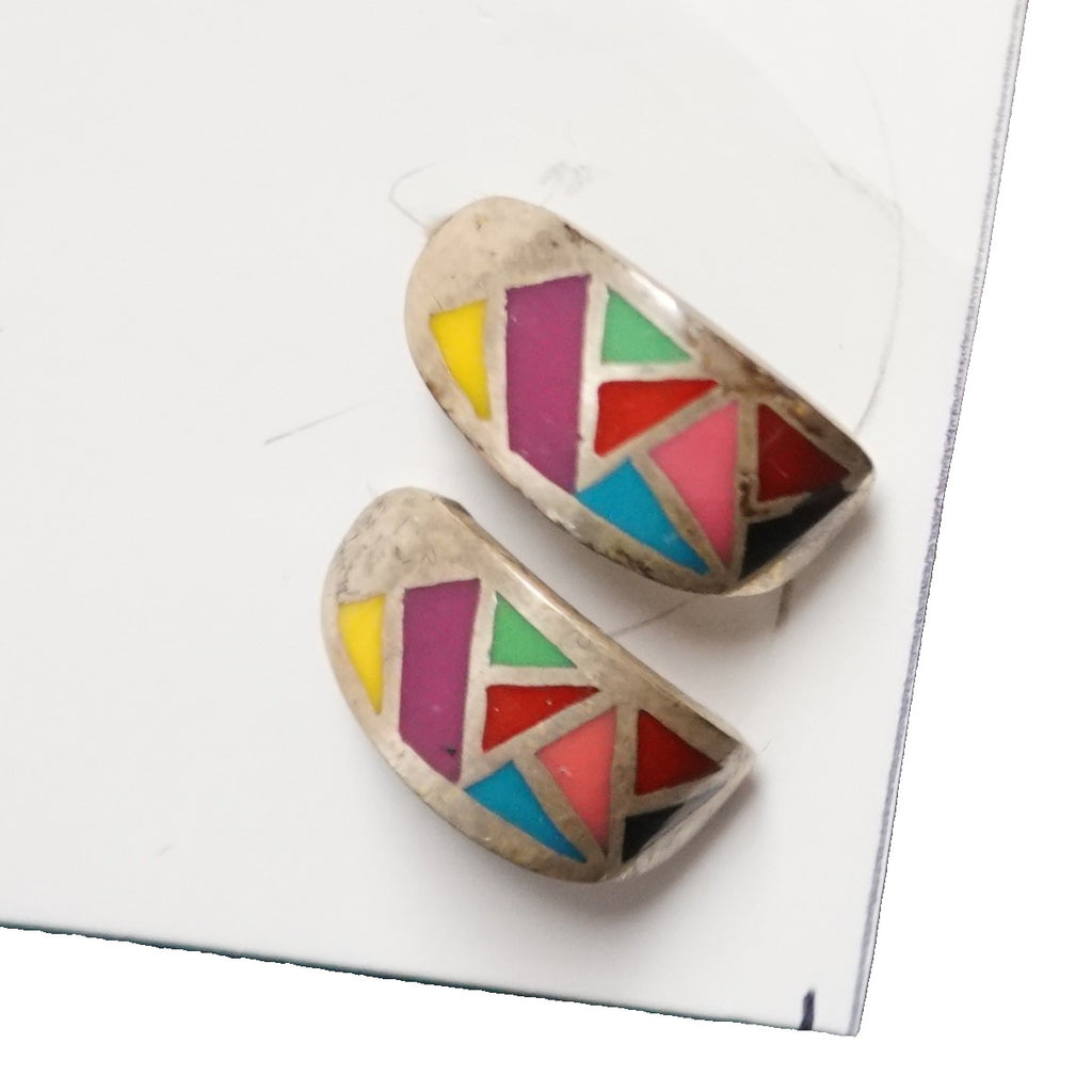 Southwestern Multicolor Inlay Geometric Hoop Earrings