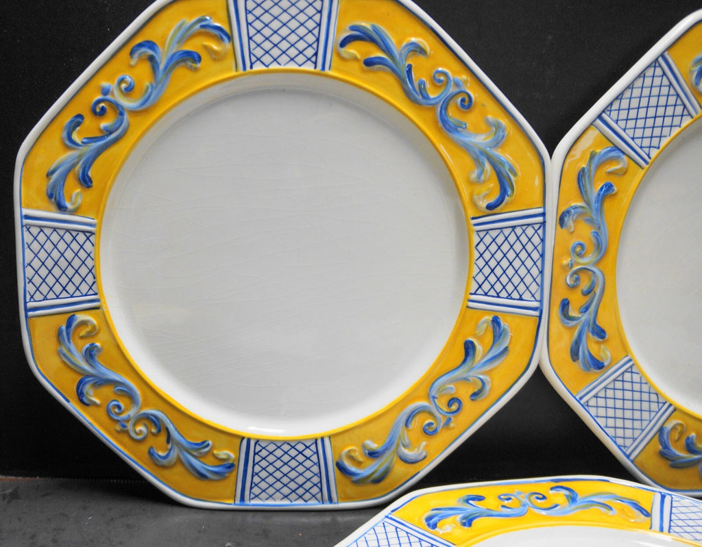 Fitz and Floyd Ricamo Trattoria Dinner Plates Set of 3 Yellow Blue