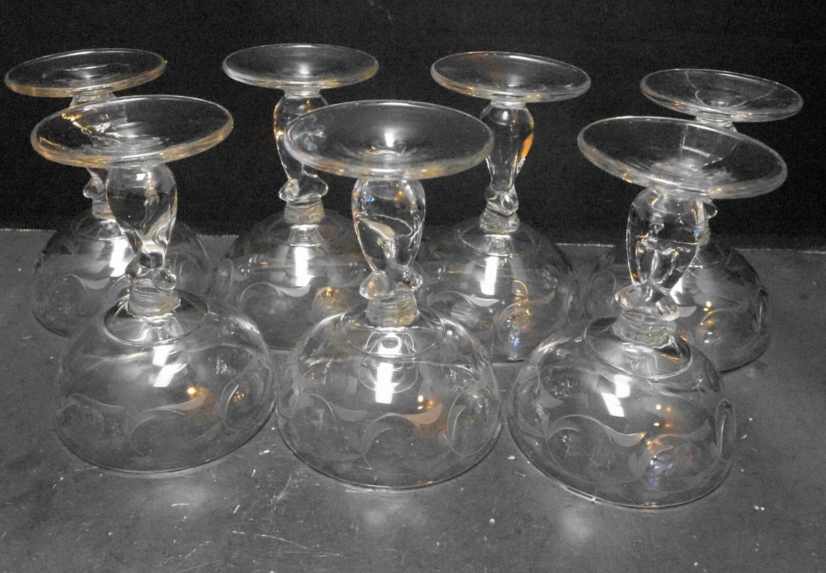 Heisey Moonglo Moonglow Cut 1540 Stem Heavy Pressed Champagnes Tall Sherbets Set