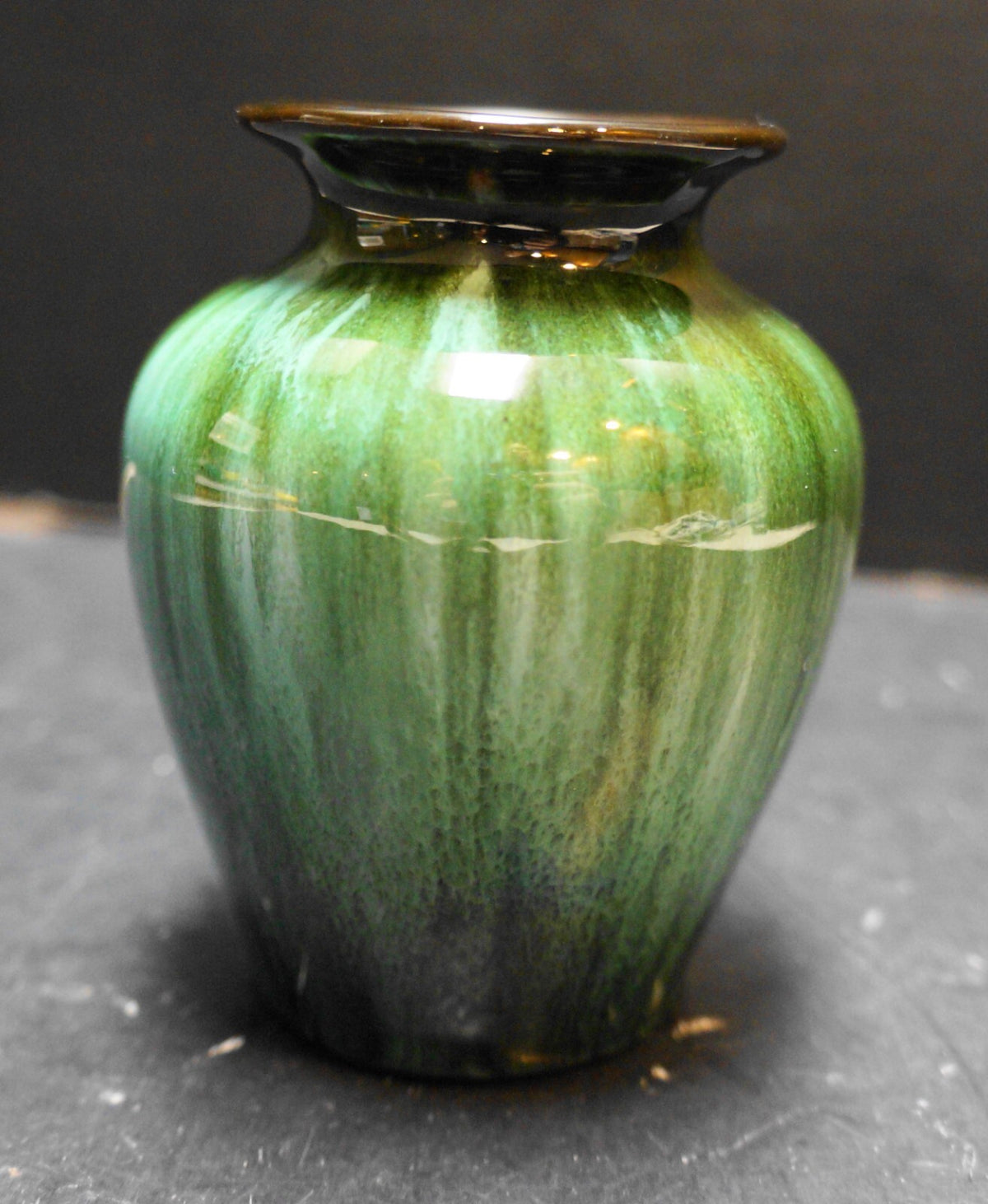 Blue Mountain Pottery Teal Green Drip 4" Small Vase