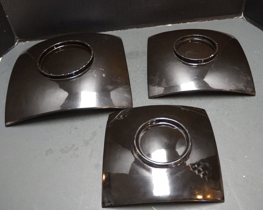 Blue Silver Black Japanese Lacquerware Square Graduated Trio Plates
