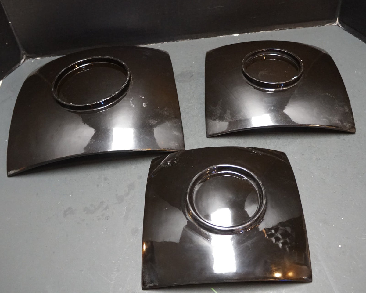 Blue Silver Black Japanese Lacquerware Square Graduated Trio Plates