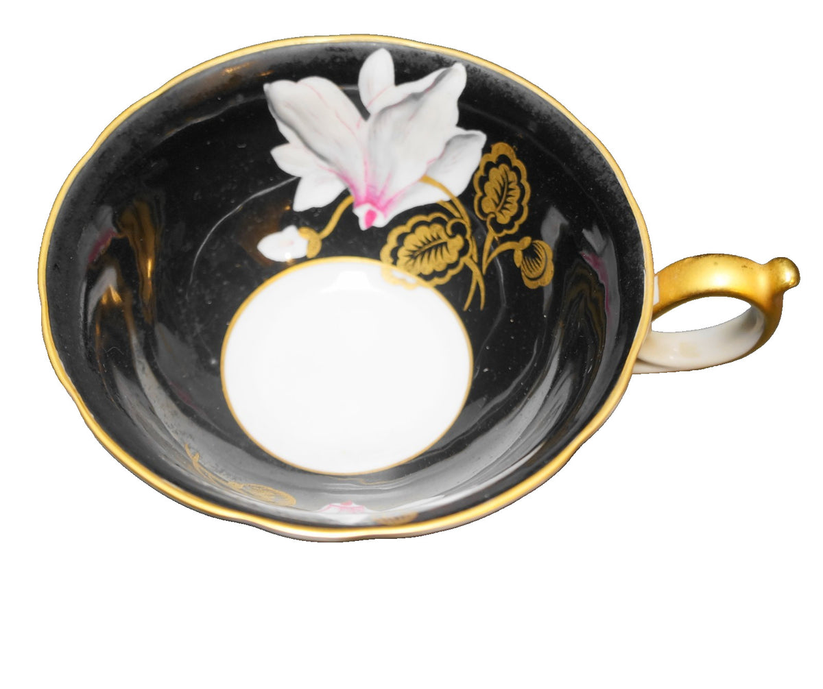 Royal Bayreuth Black White Gold Floral Teacup US Zone