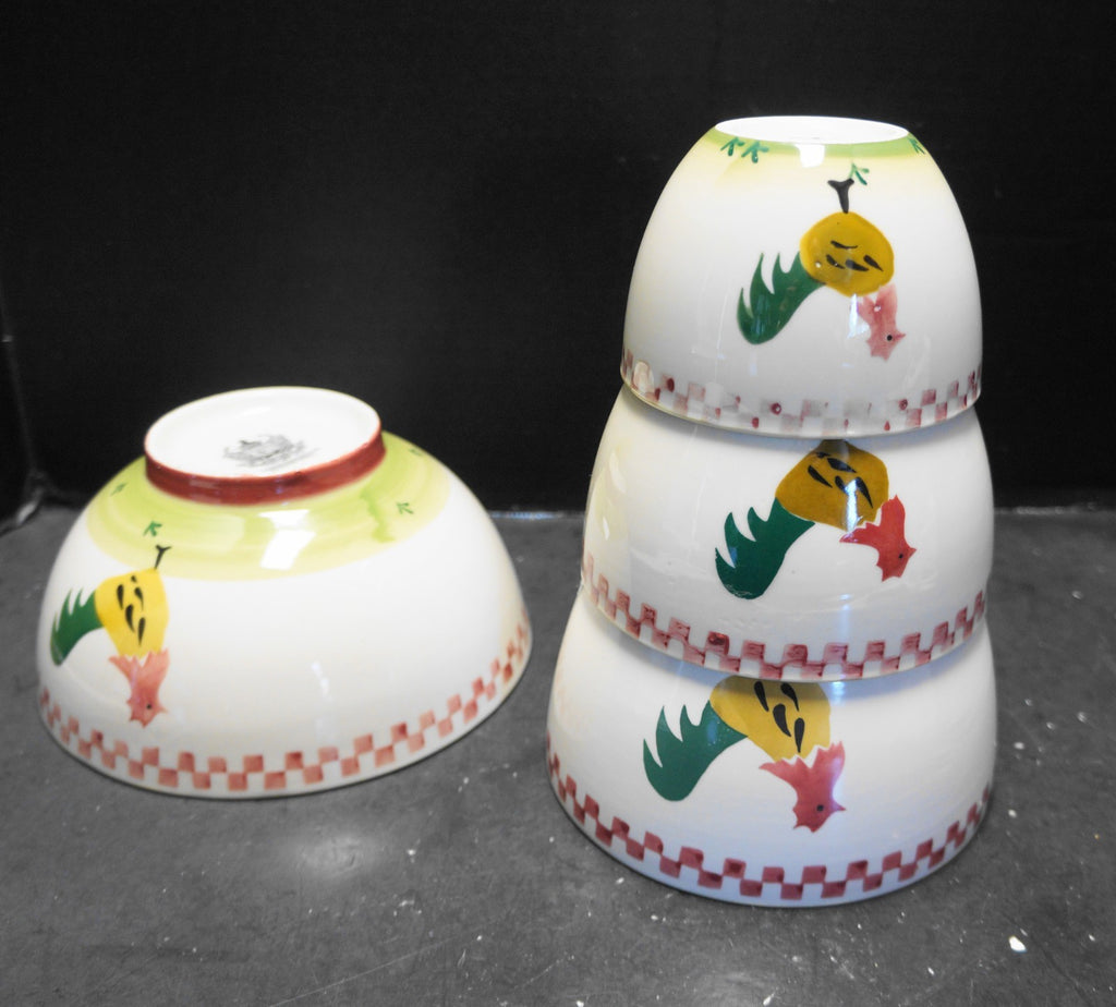 Rooster Chicken Hand Painted Mixing Bowls Set of 4 Made in China
