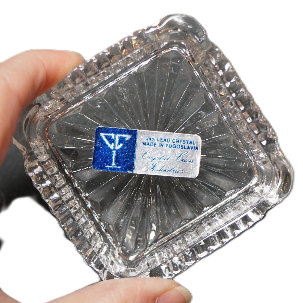Crystal Clear Industries Bow Lid Square Trinket Box Lead Crystal Yugoslavia