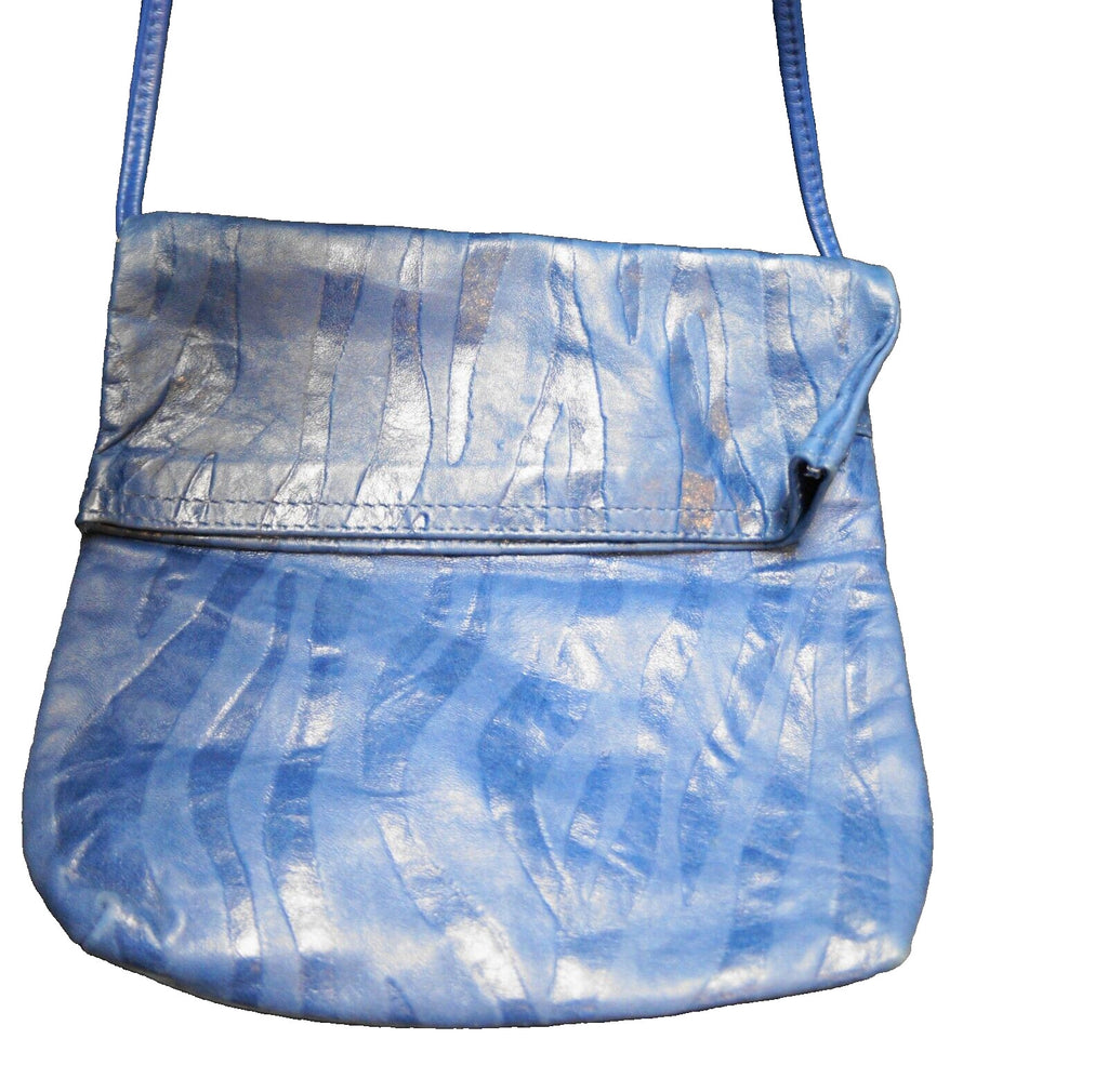 Blue Embossed Leather Pouch Purse Shoulder Bag