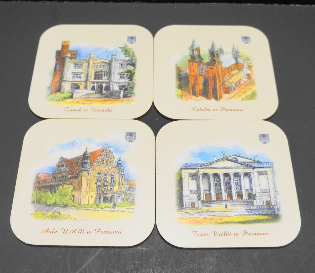 Poznan Poland Coasters Set of 4 Laminate Cork Back