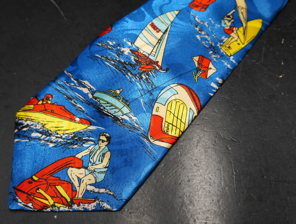 Florence Neckwear Men's Tie Sailboats Water Blue Yellow Red