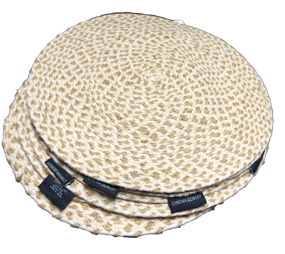 Cynthia Rowley Cream Beige Brown Jute Cotton Round Placemats Set of 8
