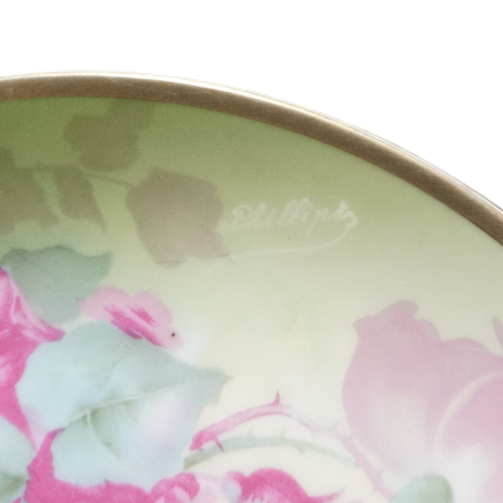 Thomas Bavaria Hand Painted Roses 8" Cabinet Plates Signed Phillips