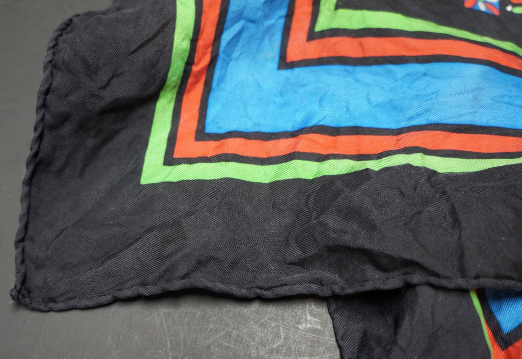 YSL Yves Saint Laurent 1980s Geometric Silk Scarf Black Blue Green Red
