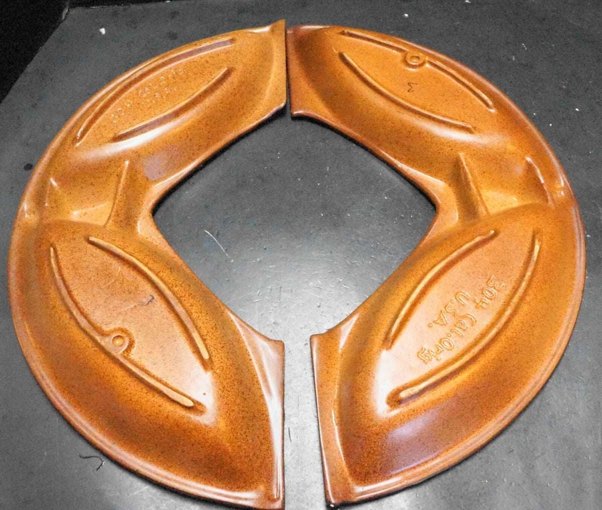 California Pottery Hand Painted Wood Grain Look Lazy Susan Tray Pieces