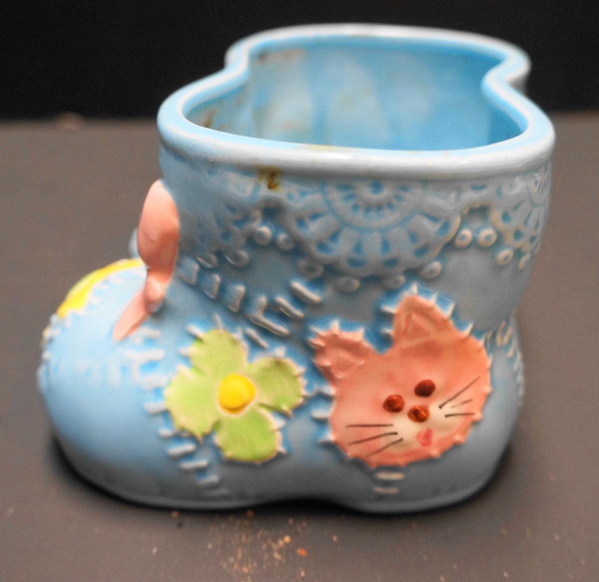 Nancy Pew Baby Booties Planter Blue Pink Bows Flowers Japan