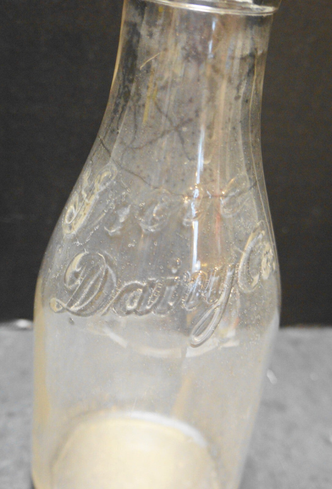 Grove Dairy Co Embossed Clear Glass Quart Milk Bottle